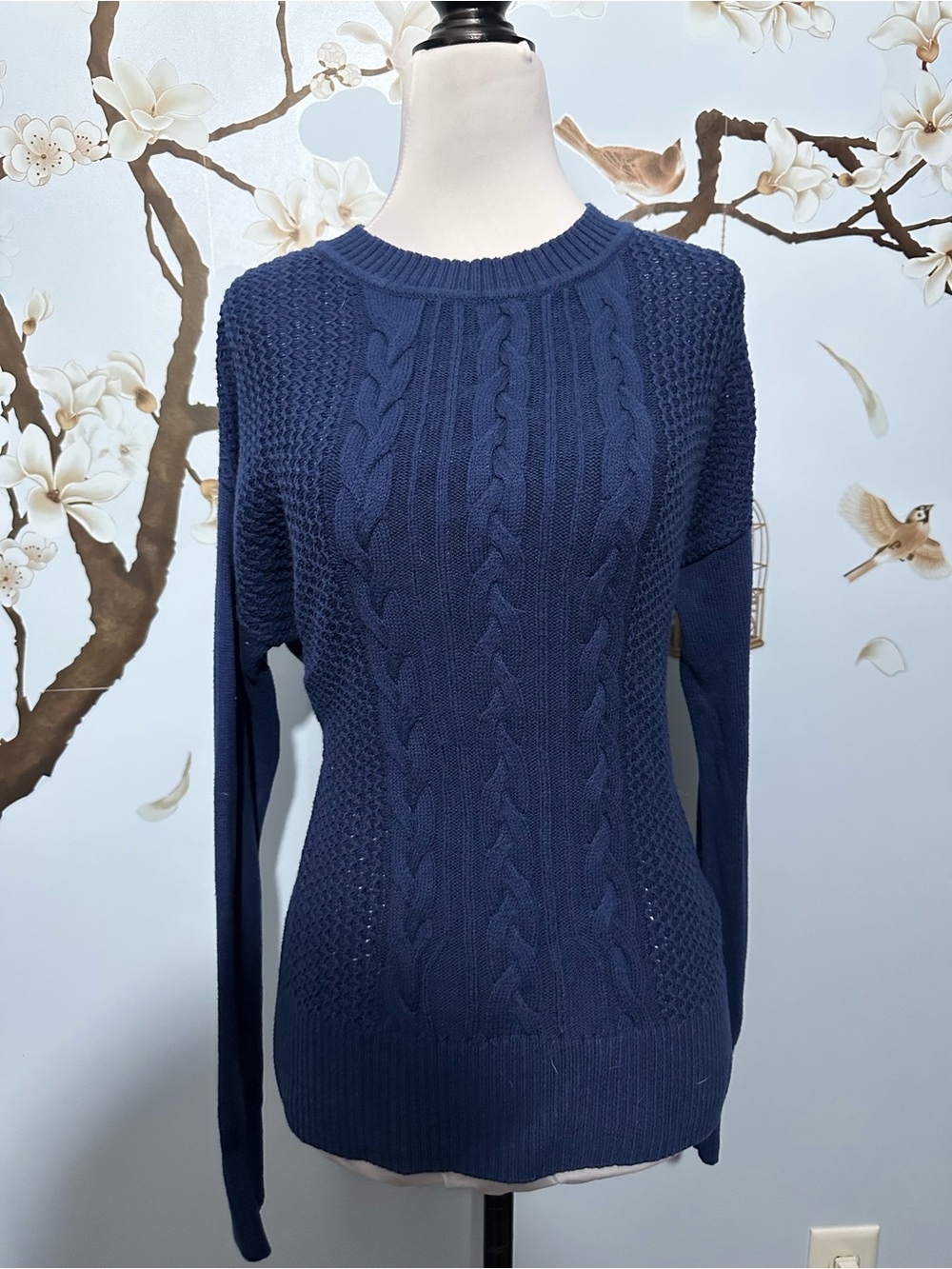 Banana Republic Navy Cable-Pattern Crewneck Sweater